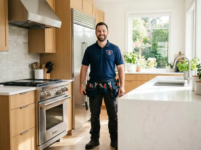 Appliance Repair Hero technician in a Benton, IL kitchen after an appliance repair